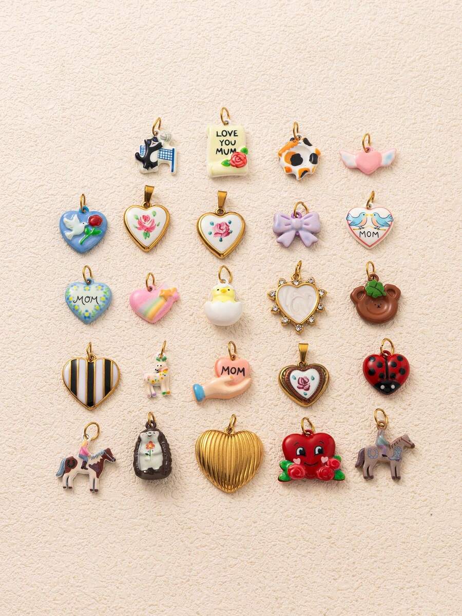 1pc New Cartoon Pendant, Exquisite Cute Style, Animal Heart Element, 18K Gold PVD Plated 316 Stainless Steel Material, Waterproof And Fade-Resistant, Suitable For DIY Creative Necklace, Bracelet, Earring, Bag Chain, Keychain, Waterproof And Sweat-Resistant, Suitable For Daily Casual Wear - Multicolor - View 1
