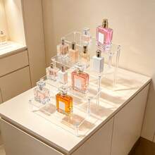 1pc Clear PS Makeup Organizer, Step Cosmetic & Perfume Display Stand, Space-Saving Vanity Storage Rack For Skincare, Lipsticks, And Nail Polish, High-Transparency Desktop Holder For Dresser And Bedroom, Sturdy Design, Modern Minimalist Style. - Clear - View 8