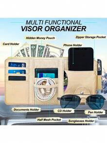 Car Sun Visor Storage Bag, Car Interior Accessory Pocket Organizer, Fashionable Glasses Holder, Car/Truck Sun Visor Storage Bag, Can Store Cards, Pens And Documents - Multicolor - View 2