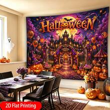 2D Flat Single Panel QD_VIVIOS Large Horizontal Wall Tapestry Decor - Wide Design, Suitable For Halloween Pumpkin Castle Moonlight Party Print - Multicolor - View 5