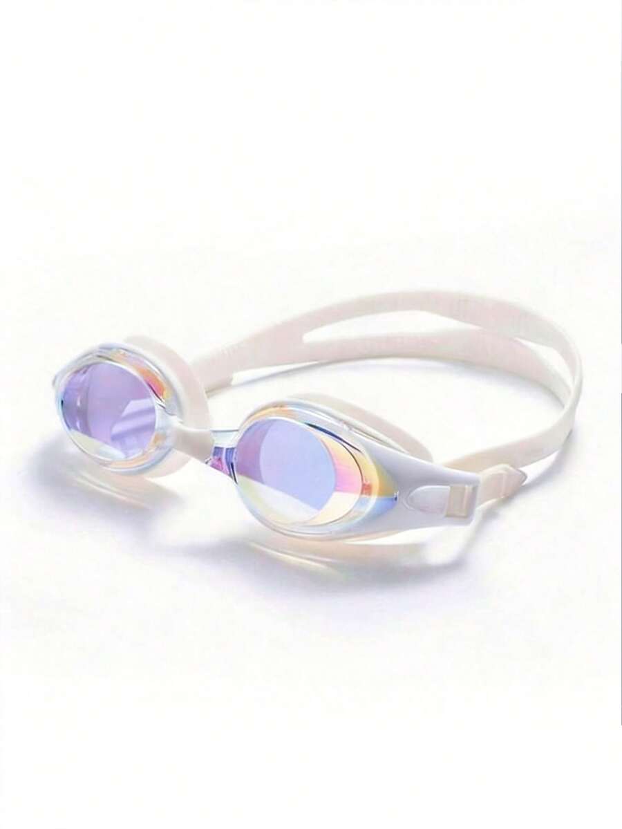 1PC Anti-Fog And Waterproof Silicone High-Definition Large-Frame Swimming Goggles, With Earplugs, Unisex Professional Swimming Goggles, Suitable For Swimming Training And Leisure, Holiday Gift, Beach Essential, Comfortable Lenses. - White - View 1