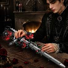 Balok Bangunan Pedang Duri Mawar Gotik Gaya Gelap Bunga Merah Sulur Pedang Panjang Model Bata dengan Rantai Kerangka Mini Perakitan DIY Ornamen Meja Hadiah Romantis Halloween - MultiWarna - View 2