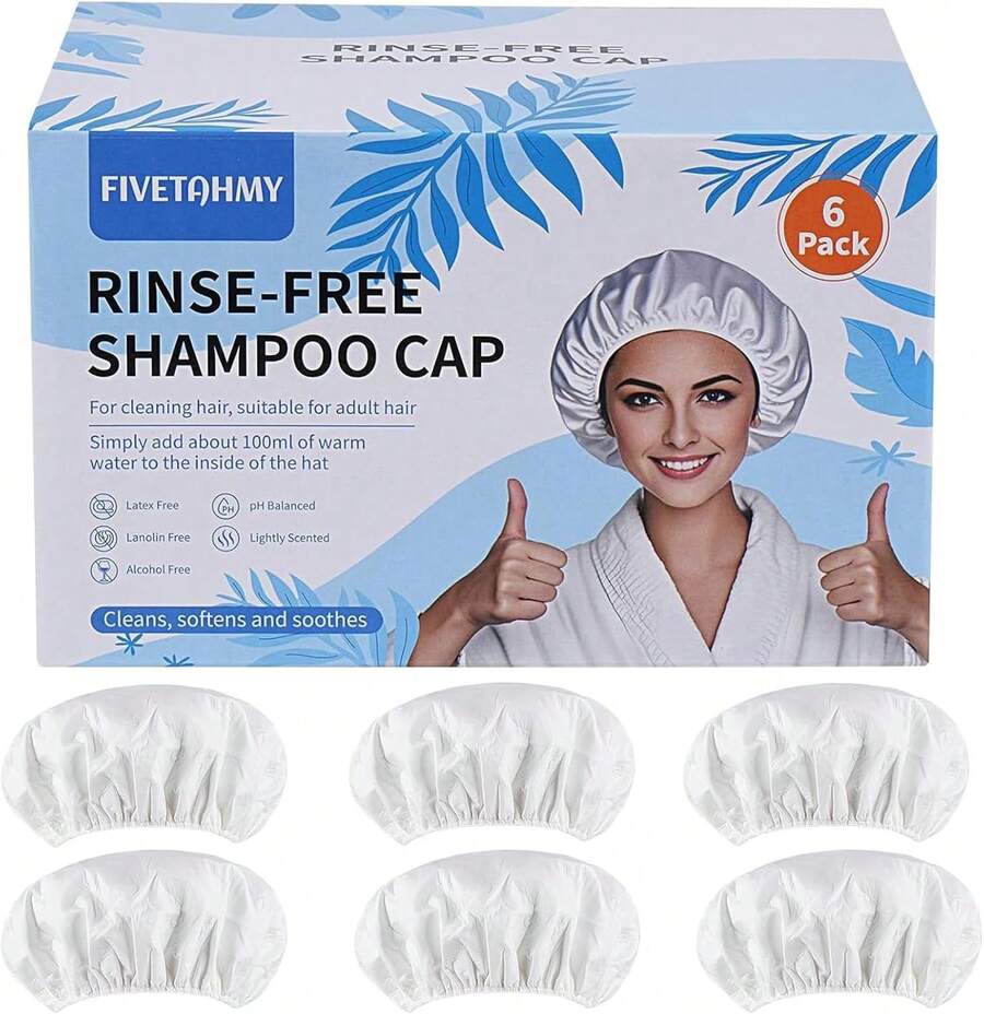 Paquete de 6 Gorros de Champú Sin Aclarado. Champú Y Acondicionador Sin Agua Aptos para Adultos, Personas Encamadas Y Mayores. Ideales para Hospitales Y Camping. - 1 - Ver 1