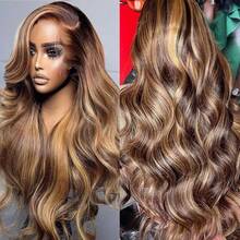 Highlight 360 Body Wave Lace Front Wigs Human Hair 250 Density Highlight Honey Blonde Wig Human Hair 4/27 Ombre Lace Front Wig 13x6 HD Human Hair For Women 360 Glueless Drawstring Wig Pre Plucked With Baby Hair - S4/27 - 查看 10