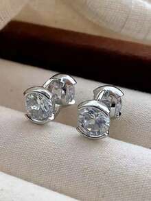1 par de pendientes de botón redondos de circonita elegantes y de lujo, pendientes minimalistas exquisitos y únicos de nicho, pendientes versátiles para el día a día, pendientes esenciales de alta calidad para mujeres, adecuados para uso diario o fiestas, accesorios de joyería, vacaciones de verano en la playa, viajes, decoración diaria de mujeres, combinación de atuendos, citas, fiestas y otras ocasiones, aniversario, regalos de vacaciones para amigas - Multicolor - Ver 2