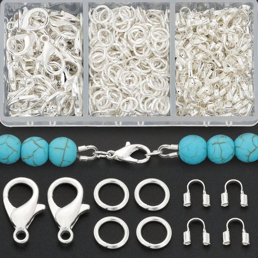 200pcs DIY Jewelry Parts Set Including Closed Jump Rings, U-Shaped Clasps, Lobster Clasps, Suitable For Handmade Weaving DIY Jewelry, Necklaces, Bracelets, Bag Charms, U-Shaped Positioning Line Tubes, Pendant Chain End Clasps, DIY Jewelry Making Materials - Lobster Claw Clasp & Jump Ring & U-shaped Clasp - View 1