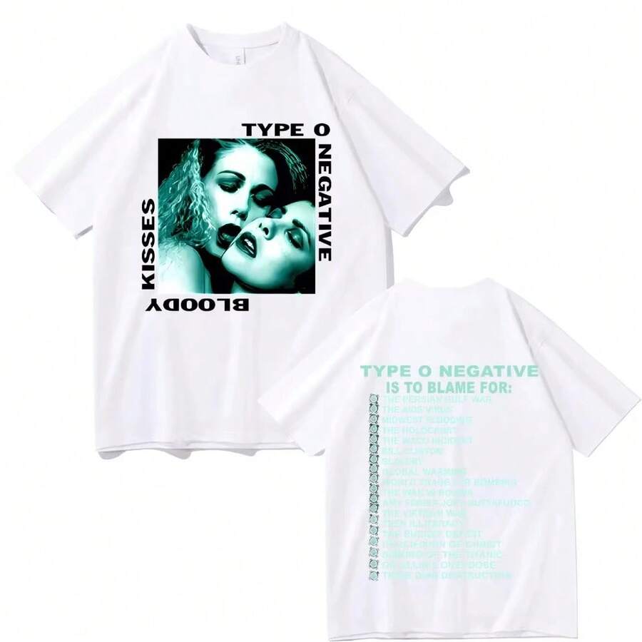 Type O Negative 1993 Bloody Kisses Touring T Shirts Men's Women Vintage Gothic Rock Metal Tshirt Men's Cotton Oversized T-Shirts - White - View 1