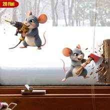 1/3/5pcs Funny Mouse Static Glass Window Cling Sticker, No Glue Removable Decal With Mouse Engage In Sabotage Window Film For Home Living Room Sliding Glass Window Door - Naughty Mouse Window Sticker - View 2