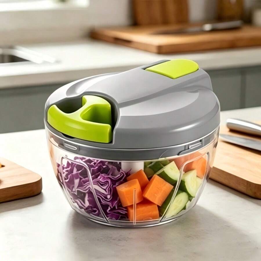 Manual Vegetable Chopper, Multi-Function Garlic Press, Pull-Cord Food Processor, Home Onion Ginger Nut Grinder/Shredder, Suitable For Kitchen
