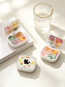 Waterproof Pixel Cat Pattern Pill Box With Independent Sealed Compartments, Moisture-Proof Mini Visible Pill Box, Portable Printed Divided Pill Box, Travel Pill Box, Cute Mini Pill Box, Double-Layer 8-Compartment Capsule Storage Box, Travel Pill Box, Portable Divided Pill Box, Essential Portable Medication Organizer For Travel - Multicolor - View 10