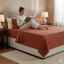 2-Piece Single Bed Sheet Set, Printed 200 Thread Count Percale Fabric, Full Elastic Hem, With Point Palito Pillowcase - Burnt Orange - View 2