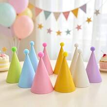 10/20pcs Macaron Color Birthday Party Hat Set, With Soft Plush Pom Pom, Adjustable Elastic Band, Birthday Party, Photo Shoot, Atmosphere Prop - View 4