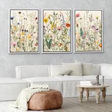 3pcs Unframed Canvas Wall Arts Posters, Featuring Colorful Little Wild Flowers, Room Aesthetic, Home Decor, Gift, For Living Room, Bedroom, Bathroom - 222 - View 3
