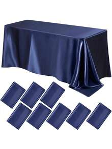 1pc Satin Tablecloth, Rectangular Tablecloth, Shiny Tablecloth, Smooth Material Tablecloth, Suitable For Christmas, Wedding, Party, Birthday Party Table Decoration (Navy Blue) - Multicolor - View 10