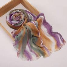 1 New Cotton Scarf Gradual Change Color Striped Headscarf, Retro Versatile Print Women's Long Pleated Shawl - Multicolor - View 15
