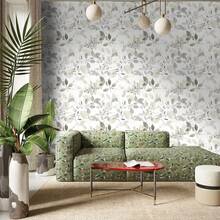 Scandinavian Light Gray Leaf Peel And Stick Wallpaper, Minimalist Botanical Self Adhesive Contact Paper, Waterproof Removable PVC Wall Decor For Bathroom Living Room Cabinet Renovation, Renter Friendly Home Decoration 1 Roll 45x100/200/300/500cm - White - View 9