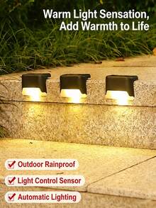 4pcs Outdoor Solar Deck Step Lights, Warm White IP44 Waterproof Solar Fence Lighting, Wireless Stick-On Ambient Solar Lights For Garden Stair Balcony Pool Holiday Decorations - IP44 Step Lights - View 3