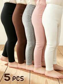 5pcs/Pack Girls Solid Color Tight Leggings, Thin Cropped Length Soft Skin-Friendly Versatile Leggings For Spring And Autumn, Suitable For Layering And Outerwear - Multicolor - View 1
