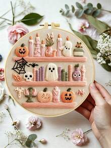 Halloween Decorations Embroidery Kit,DIY Handmade Embroidery Set, Suitable For Adult Beginners, Home Decor Gift, Women's Sewing Gift, Includes User Manual, Printed Pattern Fabric, Embroidery Hoop, Needles And Thread,20 X 20cm/7.9 X 7.9in - Multicolor - View 7