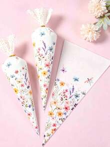 5/25/50pcs Bowknot Triangle Candy Bags, Pink Bowknot Dessert Bags, Pink Bowknot Theme Birthday Party Table Centerpiece Decor, Wedding Decor, Party Gift Bag Fillers - Multicolor - View 3
