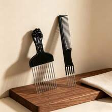 2pcs Styling Comb Set With Steel Needle And Double Ended Comb, African Styling Comb, Curling Comb, Suitable For Hair Styling - Black - View 8