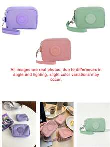 1pc Minimalist Soft Nylon Rectangular Mini Coin Purse, Embossed Logo, Zipper With Wrist Strap, Portable Card Cash Storage Pouch, Multi Pastel Colors Match Daily Outfits For Commute, Shopping, Daily Outdoor Use All Seasons - View 12
