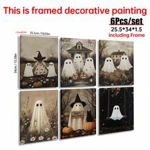1/6pcs Vintage Ghost Halloween Gallery Wall Decor Set, Whimsical Autumn Halloween Decorations, Kids Room Wall Art Prints, Home Wall Decor Art - Multicolor - View 25