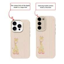 TPU Material Pink Striped Heart Giraffe Cute Pattern Phone Case Compatible With IPhone 17 Pro Max/17/16 Pro Max/15/13/12/11/ S20 FE/A15/S24/A55/ Note 11/Note 12/Note 13 Pro Full Coverage Anti-Drop Soft Shell Phone Protective Cover - White - View 8