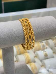 5pcs Set Dubai Luxury Style Non-Fading 21K Gold Plated 8-Figure Pattern Hollow Mesh Bracelet Women's Evening Party Jewelry Gift - Yellow Gold - View 3