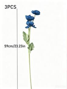 1/3pcs Poppy Flowers, Minimalist Modern Style, Bendable And Fade-Resistant, Suitable For DIY Flower Wall, Scene Arrangement, Living Room Decor, Party Decoration, Room Decor, Home Decor, Wedding, Garden And Outdoor Decoration - Ice Blue - View 5