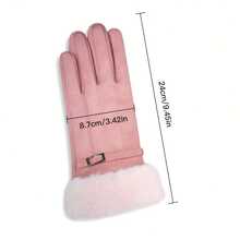 2pcs Women's New Multi-Color Winter Faux Suede Thermal Lined Warm Five-Finger Buckle Outdoor Touchscreen Gloves - Multicolor - View 6