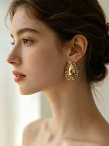 6-24pcs Gold Fashion Elegant Women's Earrings Set, Heart, Stripe, Flower, Flower, Hoop, Water Drop, Hollow Lace Design, Suitable For Summer Outings - Gold - View 9