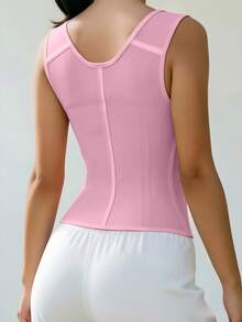 European & American Women's Button & Zipper Vest Waist Cincher, Court Style Corset Top, Tummy Control Body Shaping Top - Pink - View 2