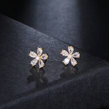 1 Pair Elegant Fashion Cubic Zirconia Stud Earrings Suitable For Women's Daily, Holiday And Vacation Wear - Gold - View 4