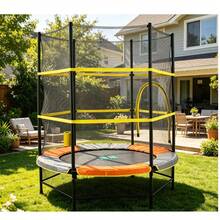 JUFIT Hexagonal Mini Fitness Trampoline Rebounder With Safety Enclosure Net And Adjustable Handlebar For Indoor Workout - Orange - View 7