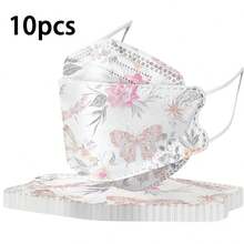10pcs Women's Elegant Floral Style Face Masks, Breathable Decorative Face Masks, Comfortable Non-Ear-Straining For Daily Wear - Multicolor - View 9