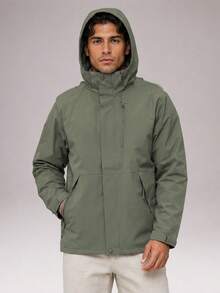 CZRLHYT Men's Long Sleeve Hooded Jacket, Convenient Zipper Closure, Minimalist Layering Style, Suitable For Daily Outings, Outdoor Sports And More Occasions - Olive Green - View 3