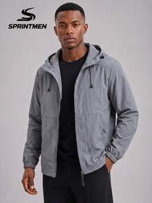 1pc Dark Grey Hooded Men's Casual Jacket, Lightweight & Comfortable, Hooded Drawstring, Outdoor Men's Top, Sporty Style, Machine Washable, Hiking, Camping, Daily Commute, Men's Casual Jacket - Grey - View 4