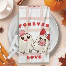 2/4/48pcs Halloween Series Pink Plaid Cute Ghost Pattern Printed Kitchen Towels - Super Soft, Highly Absorbent Polyester Tablecloths And Hand Towels, Perfect For Holiday Decor, Kitchen Decor, Party Decor. - Multicolor - View 7
