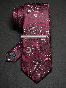 Men Classic Paisley Pattern Jacquard Woven Necktie And Tie Clip Set, Fashion Suit Accessory For Office, Wedding, Party - Ties and Tie Clips - View 14