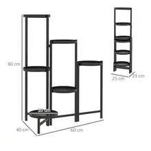 6-Tier Plant Stand With Trays, Foldable Indoor Flower Stand, Metal Plant Shelf, Multi-Tier Flower Rack, 80 Cm High, Plant Ladder, Flower Column For Garden And Balcony, Black - Black - View 3