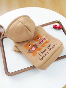 PETCIRCLE 1件裝寵物衣服 小狗幼犬貓用 可愛簡約純色百搭防風保暖熊耳連帽衫 - 彩色 - 查看 13