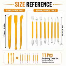 11Pcs Pottery Carving Tools Set Double Ended Resin Heads Sky Blue Handle For Clay Modeling DIY - Multicolor - View 2