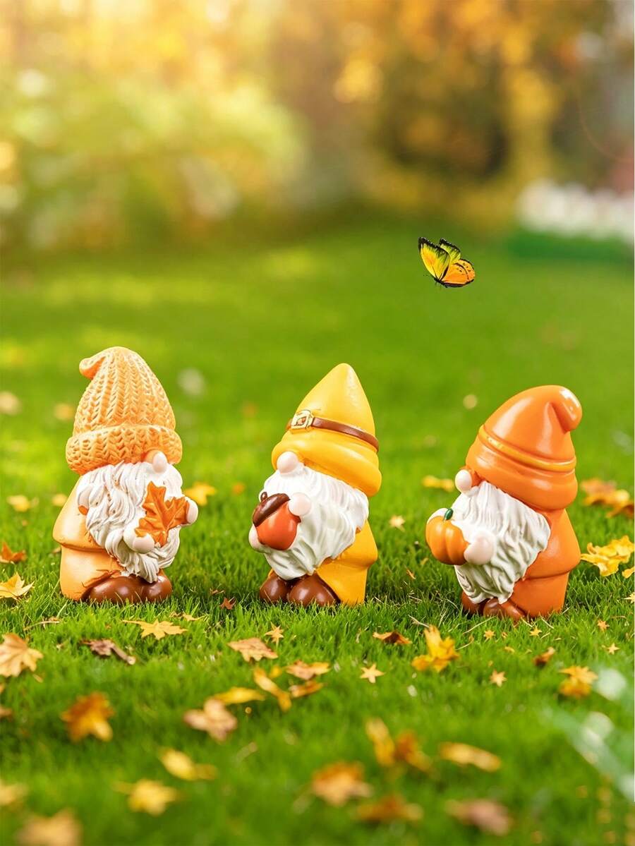 1pc Autumn Harvest Mini Gnome Resin Figurine, Cute Faceless Dwarf Statue, DIY Micro Landscape Accessory, Waterproof Miniature Decor, Suitable For Outdoor Garden, Patio, Balcony, Lawn And Fairy Garden Decoration - Multicolor - View 1
