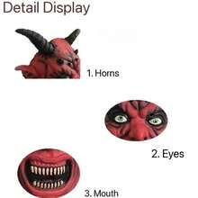 Halloween Satan Demon Latex Mask, Vampire Long Hair Full Head Mask, Adult Horror Red Face Horn Mask - Red Demon Mask - View 5