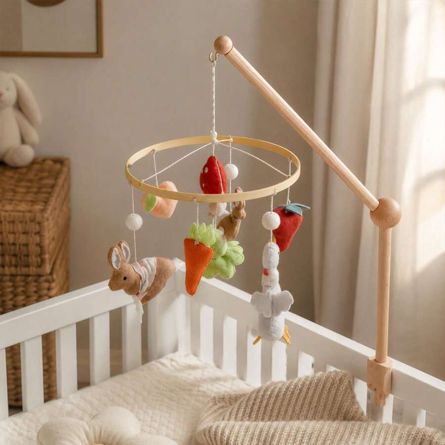 Mushroom & Carrot Rabbit Baby Crib Mobile, Soft Felt Duck Animal Hanging Toy, Visual Sensory Hanging Toy For Nursery, Ideal Newborn Baptism Gift