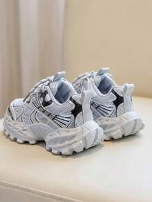 1 Pair 2026 New Kids' Chunky Sneakers, Metallic Texture Patchwork Design, Cool Casual Style, Suitable For Children's Outings And Daily Wear - Grey - View 6