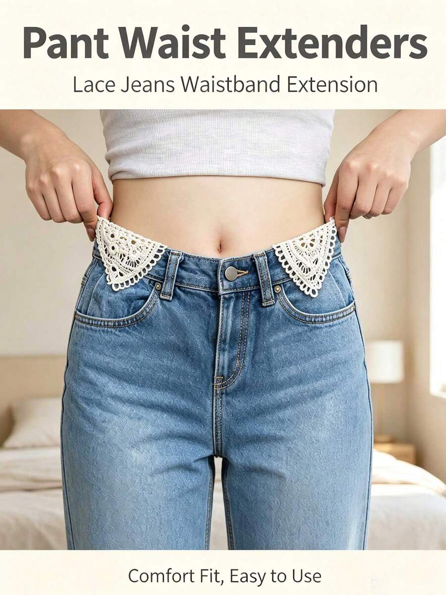 Lace Denim Jeans Waist Extender / 2 Styles Vintage Sew-On Waistband Extender / Adjustable Women's Pants Jeans Skirt Shorts Waist Extender - Multicolor - View 1
