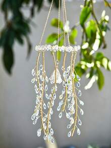 1pc Gold Frame Emerald Green Teardrop Crystal Vine Suncatcher, Hanging Beaded Branch Window Prism Rainbow Catcher, Bohemian Style Bedroom Wall Garden Home Decor Ornament Gift - Multicolor - View 4