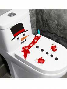 1 Set Christmas Snowman Toilet Stickers - Christmas Snowman Toilet Decor Self-Adhesive Wall Decals; Cute PVC Bathroom Stickers, Easy To Apply As Wall Decoration; Perfect For Holiday Home Decor; New Year Bedroom And Bathroom Decoration Stickers - Multiple Styles - View 9
